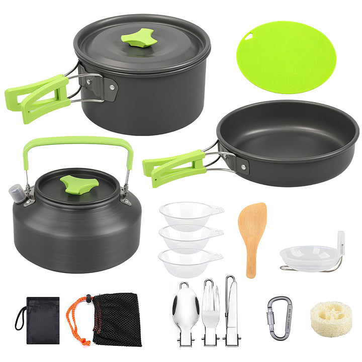 16-Piece Camping Cookware Set – Aluminum Pots, Pans & Utensils