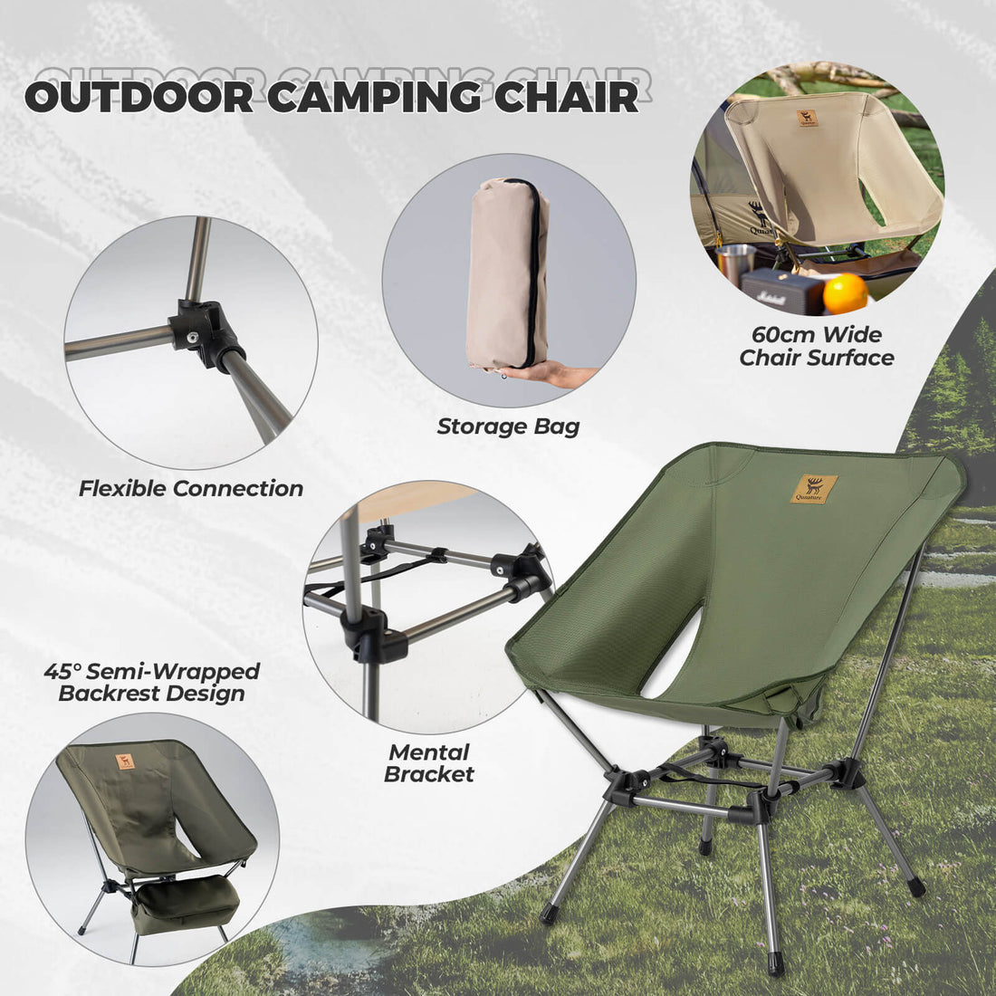 Lightweight Folding Camp Chair with Storage Bag
